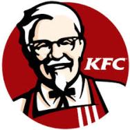 Image:  Kentucky Fried Chicken logo.  Old white man with white goatee and red apron.