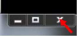 Image:  Graphic of the small toolbar from the upper right side of a web browser that offers the choices of minimize (a flat line), restore (two small squares), and close (an X), with a red arrow pointed to the X.