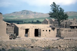 Adobe or mud houses with no windows or doors.  Unclear whether occupied. 